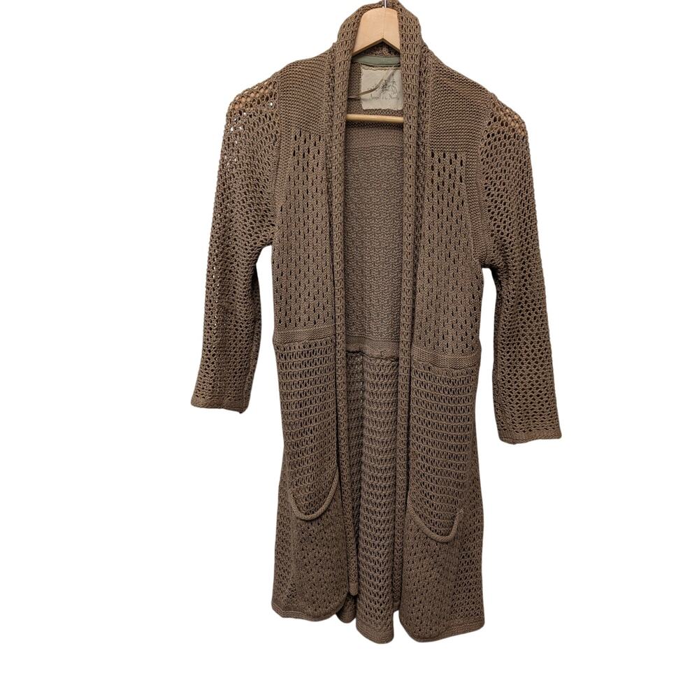 Angel‎ Of The North Open Knit Cardigan Sweater Beige S Grandmacore Shawl Collar